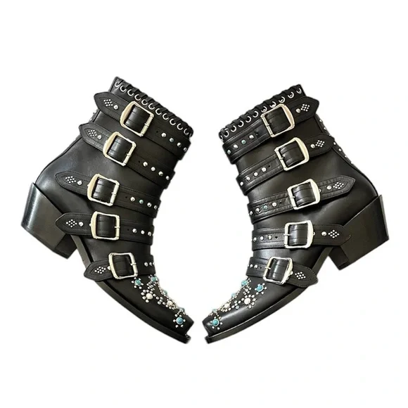 NEW Burberry Women’s Albertina Studded Peep-Toe Booties size 38.5 Black - Picture 7 of 14